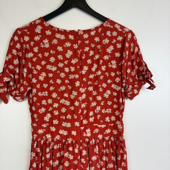 Madewell Button Front Mini Floral Dress Red Happy Hibiscus - 2 - Picture 9 of 11